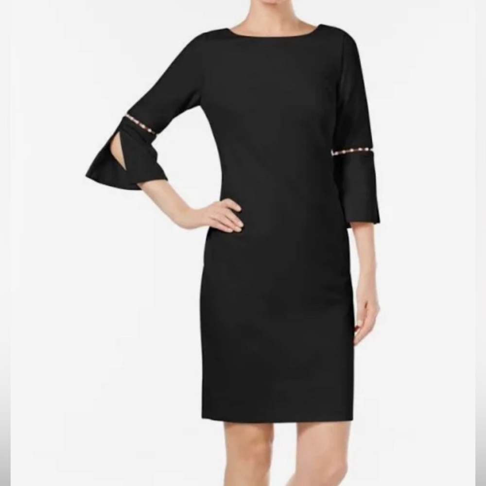 Calvin Klein Black Pearl Bell Sleeve Sheath Dress